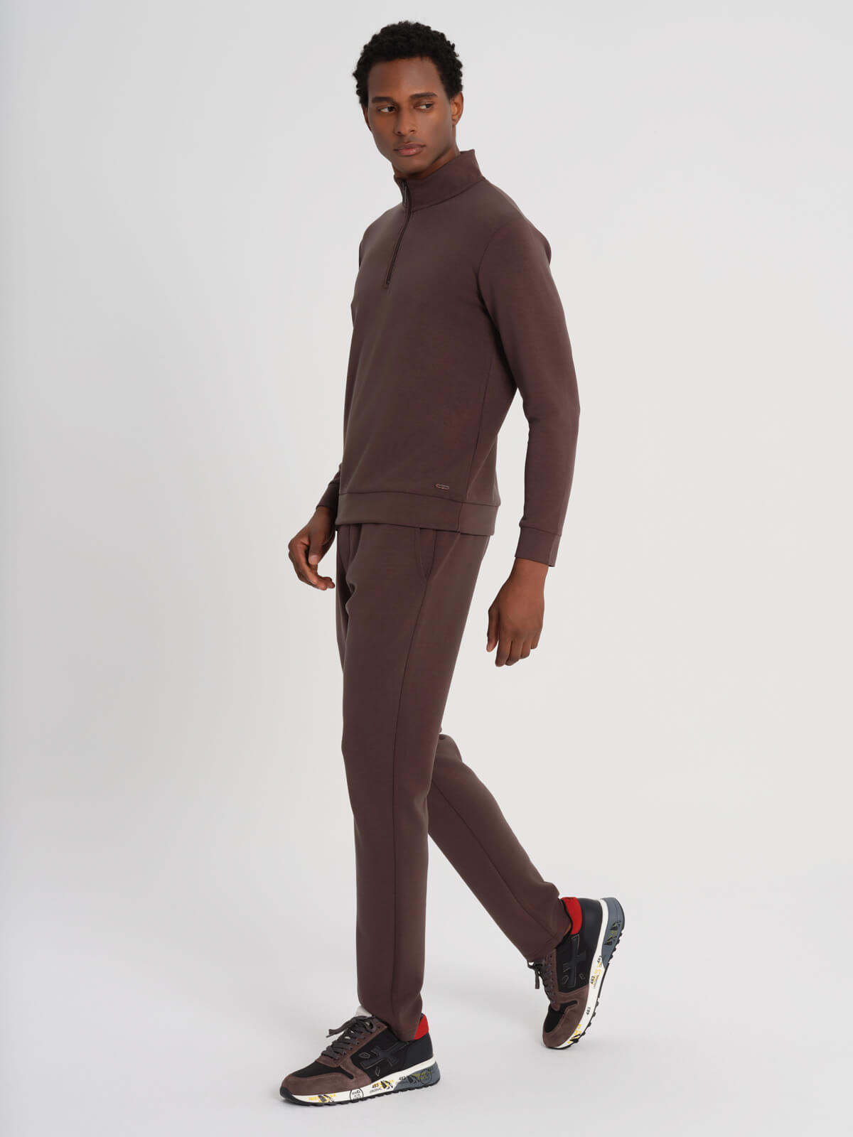Dadado Brown Bamboo Jogging Top Half Zipper