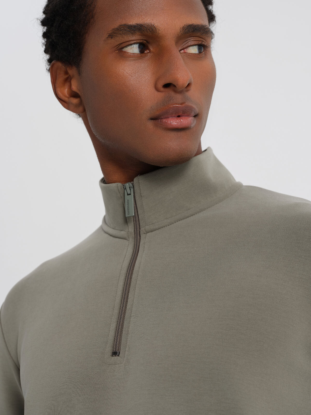 Dadado Khaki Bamboo Jogging Top Half Zipper